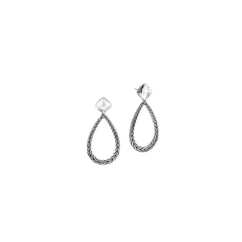 NEW John Hardy Classic Chain Hammered Sterling Silver Pear Drop Earrings $450